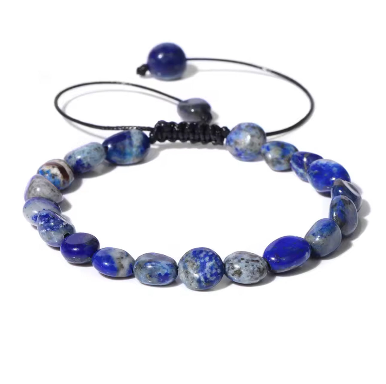 Bracelet "Nuit Étoilée" en Lapis Lazuli (Pierres Roulées Ajustables)