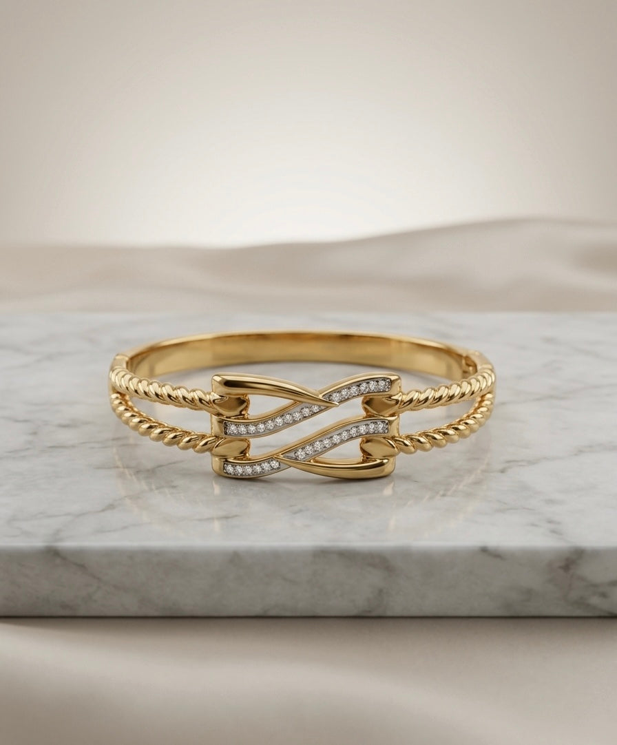 Bracelet Jonc "Héritage" – Maille Torsadée & Pavé de Cristaux