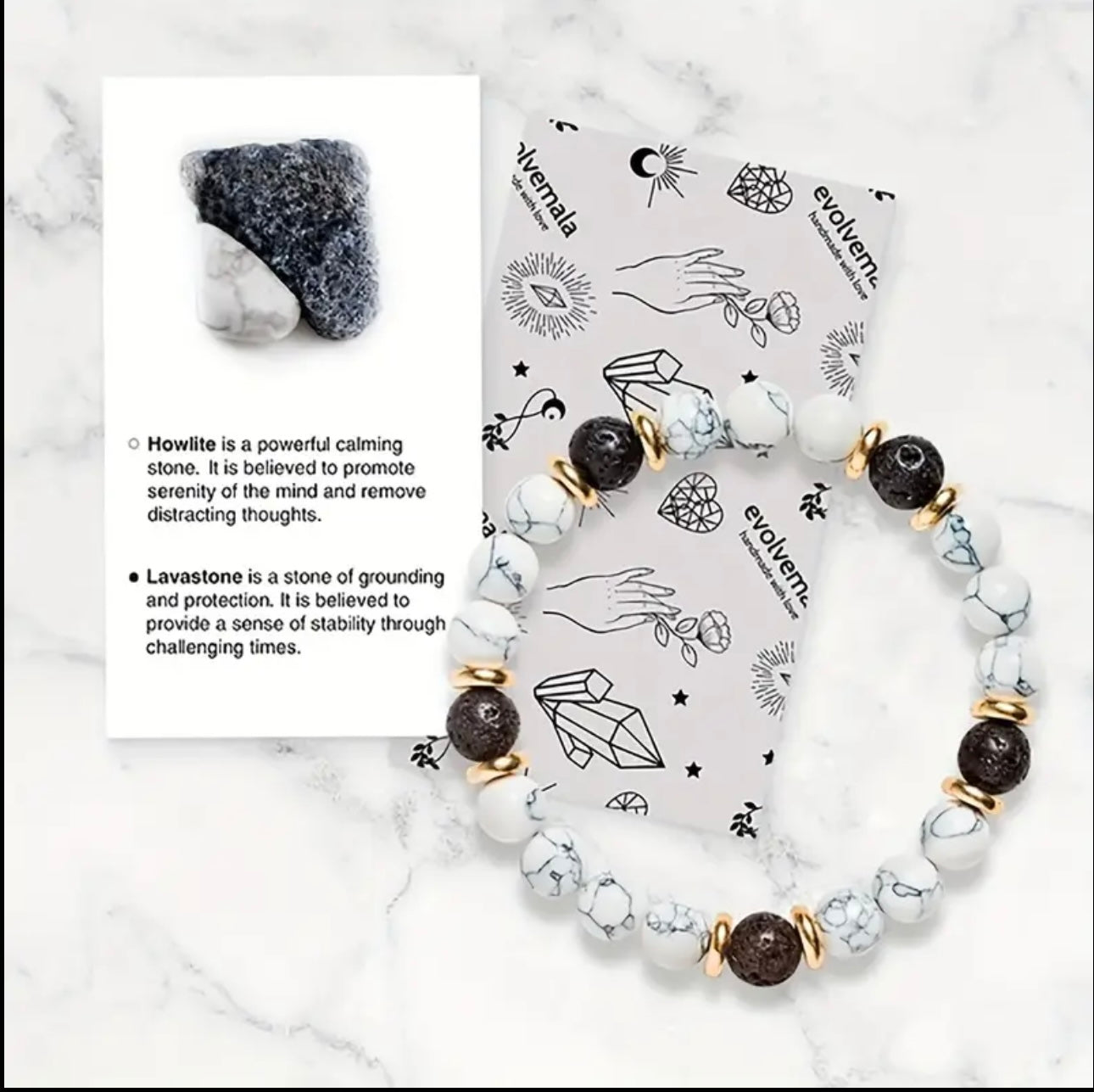 Bracelet Harmonie et Énergie – Howlite et Pierre de Lave