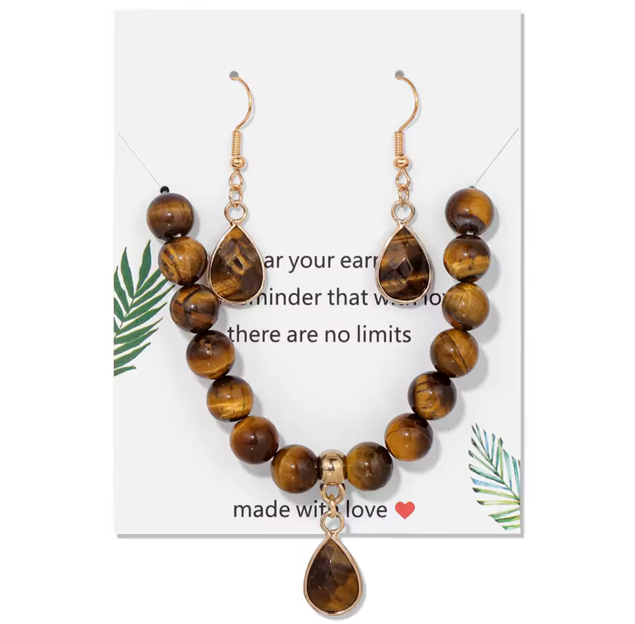Parure "Reflets Solaires" : Bracelet et Boucles d'Oreilles en Œil de Tigre
