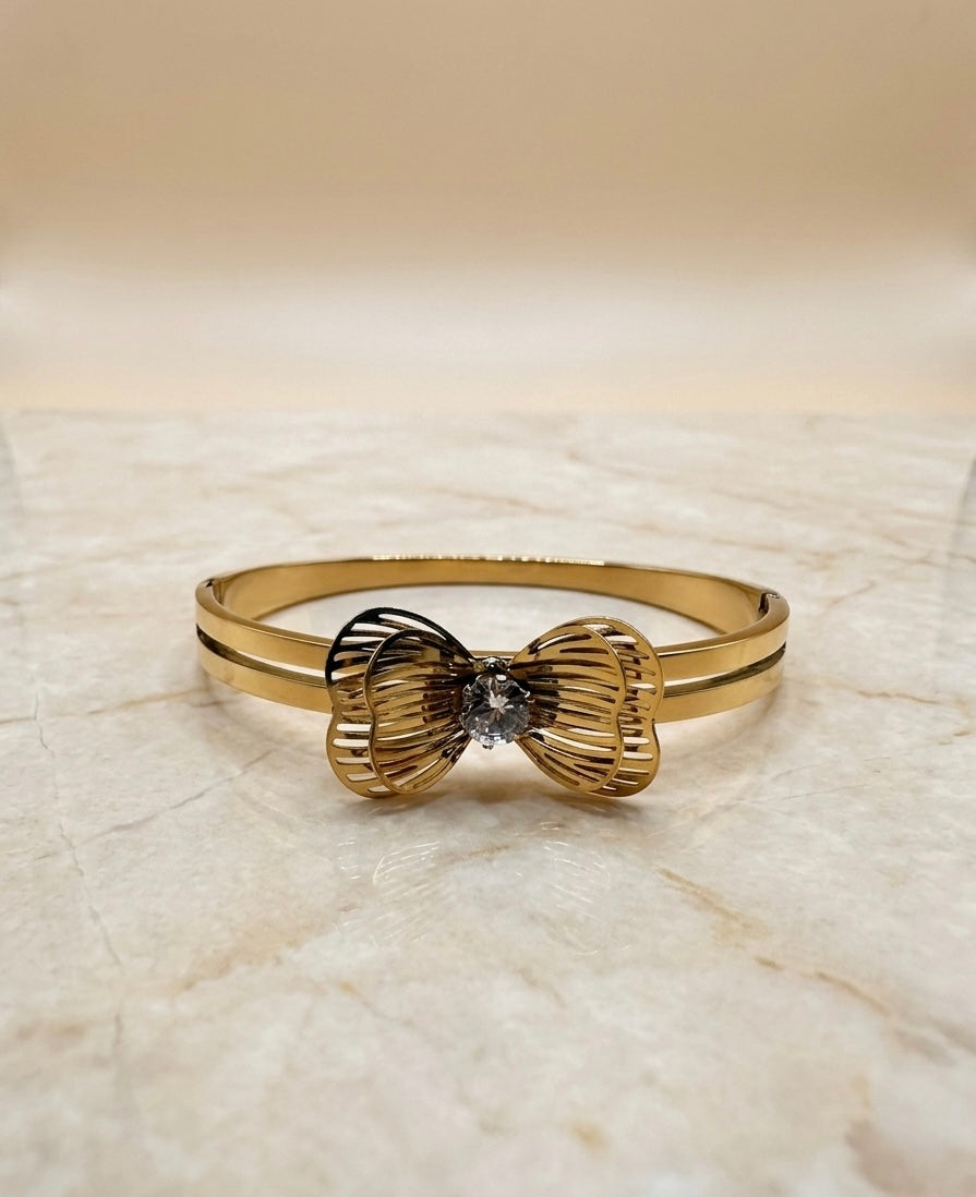 Bracelet Jonc "Papillon de Lumière" – Acier Inoxydable 316L & Cristal Solitaire