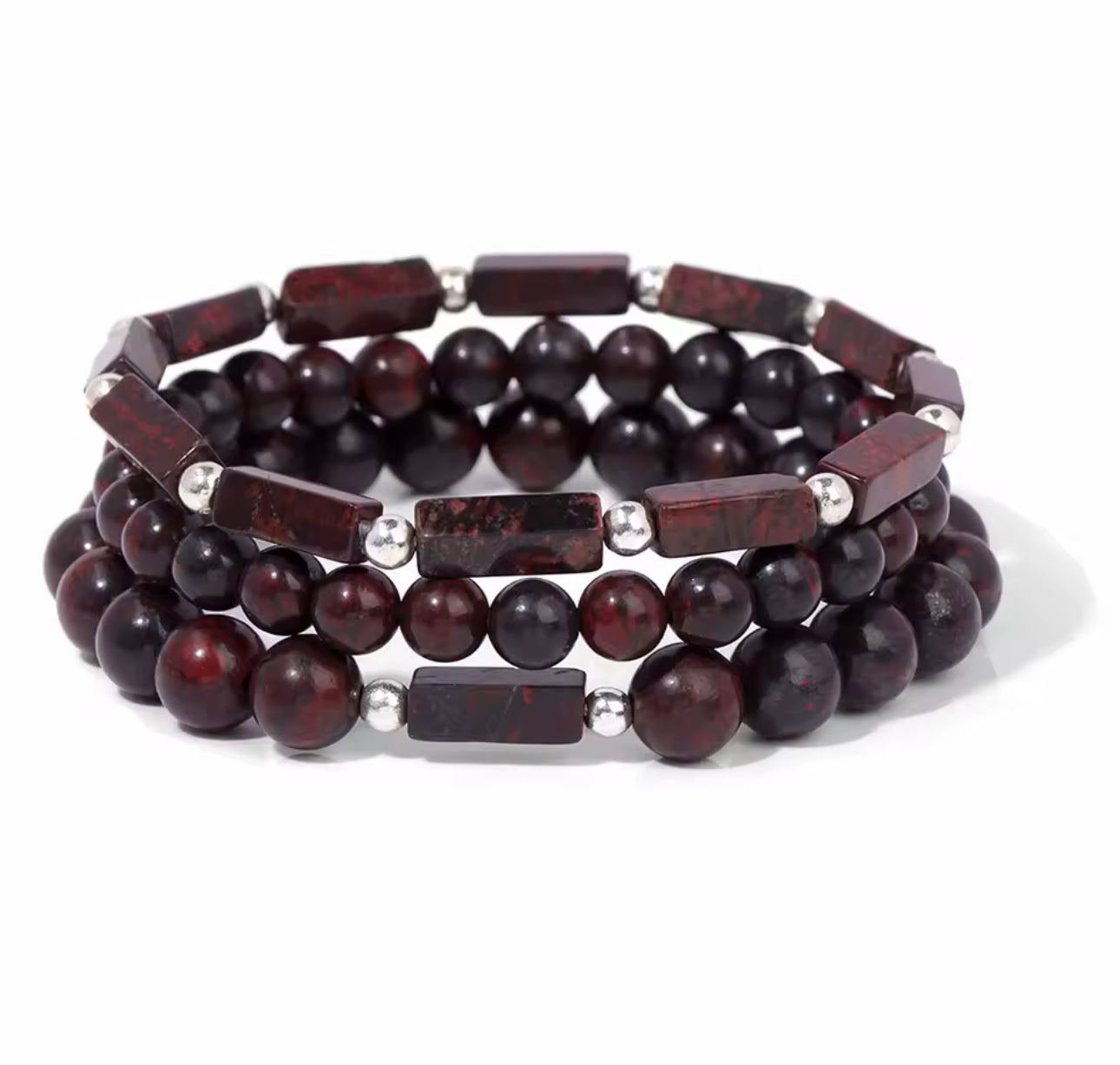 Ensemble de 3 bracelets "Élan Vital" en Grenat