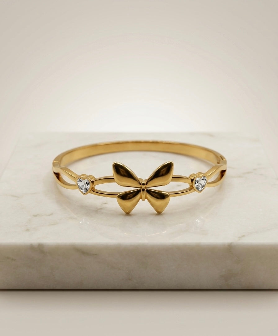 Bracelet Jonc "Papillon de Cœur" – Acier Inoxydable 316L & Cristaux
