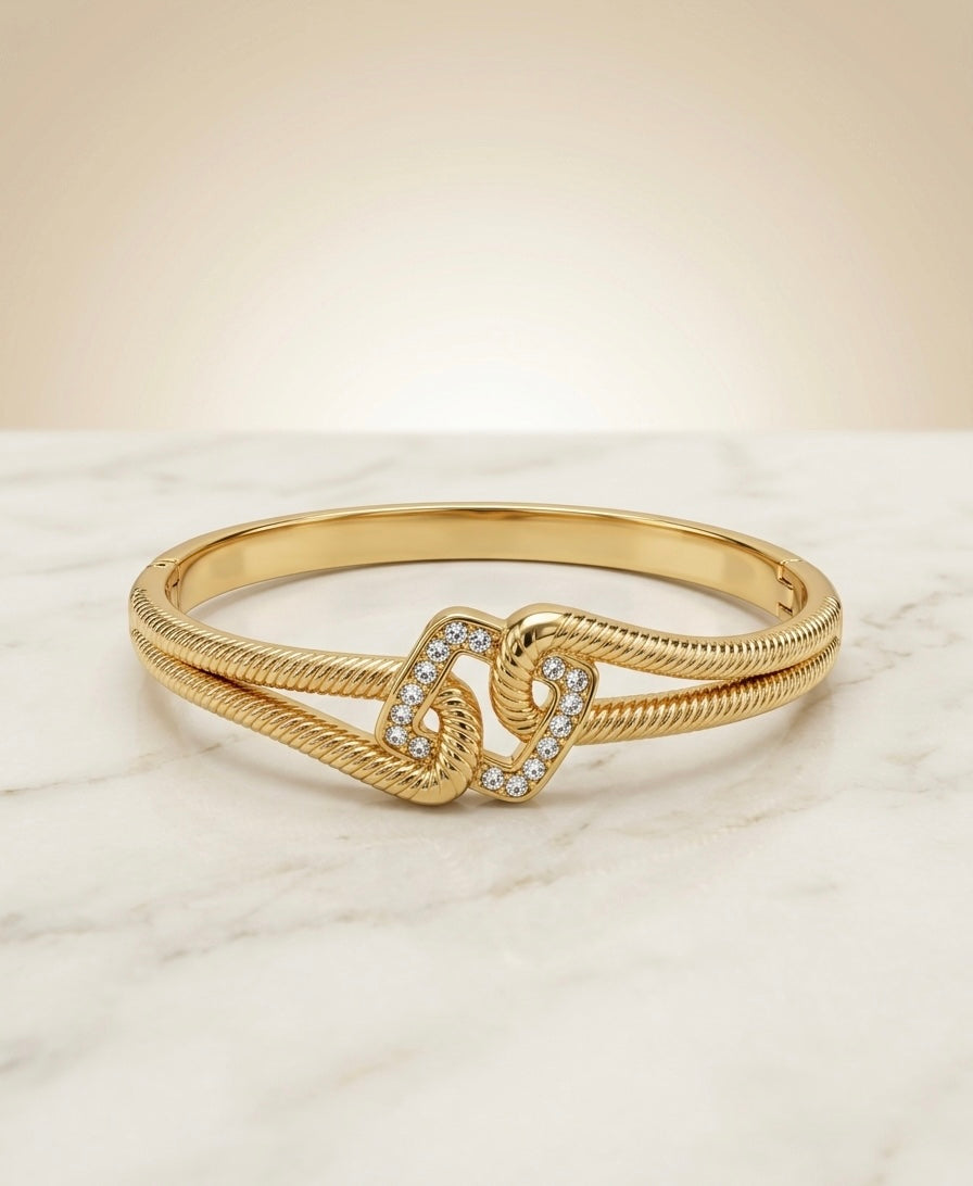 Bracelet Jonc "Lien d'Or" – Acier Inoxydable 316L & Pavé de Cristaux