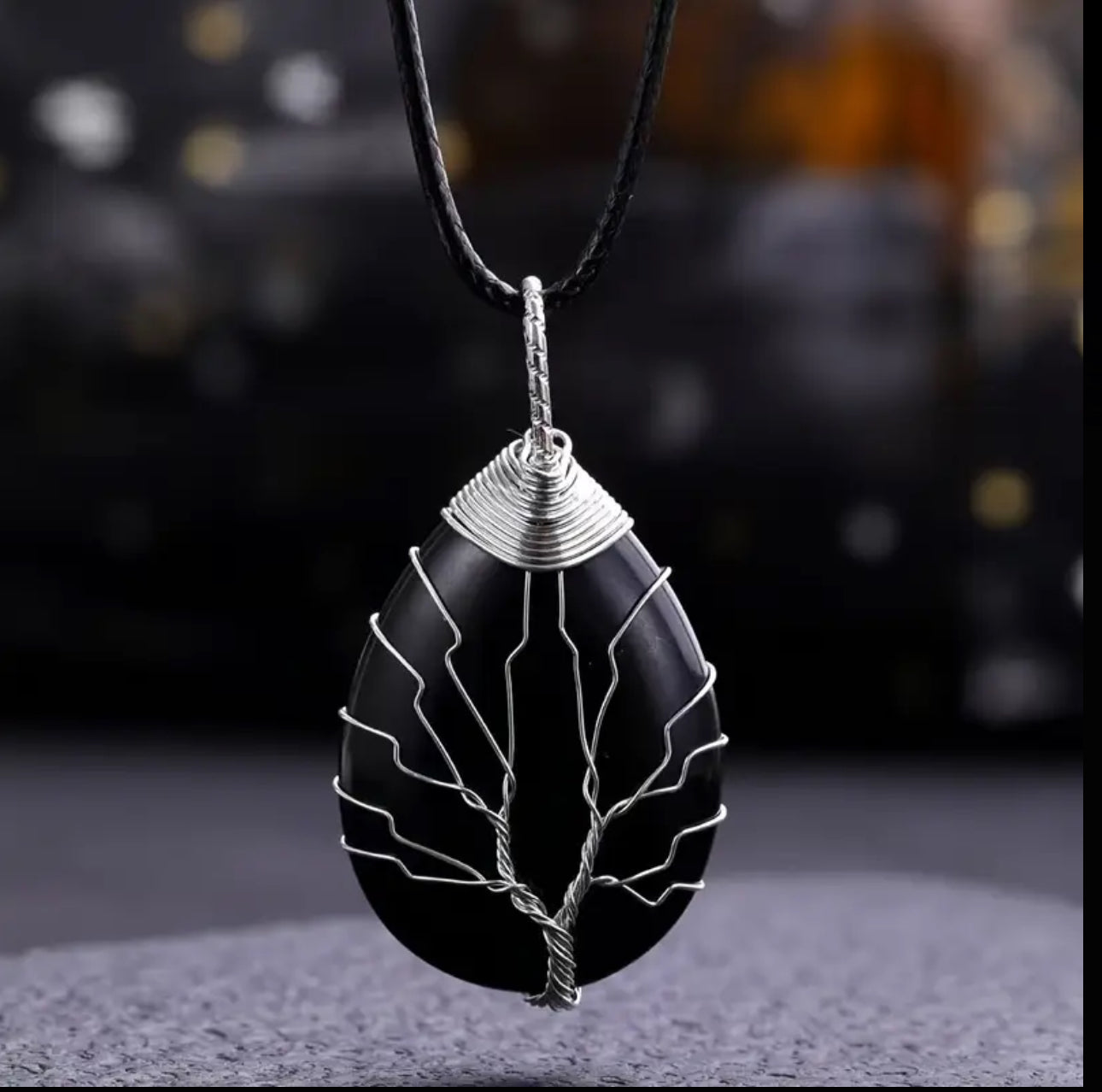 Collier “Arbre d’Ombre” en Obsidienne Noire
