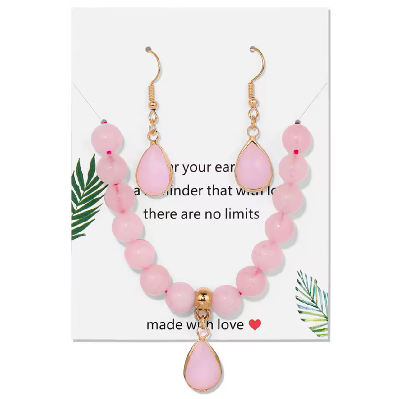 Parure "Douceur Romantique" : Bracelet et Boucles d'Oreilles en Quartz Rose