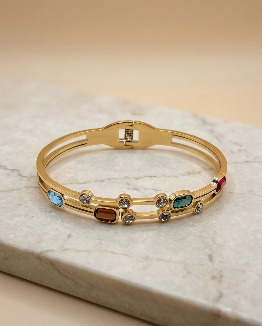 Bracelet Jonc "Prisme" – Acier Inoxydable 316L & Cristaux Multicolores