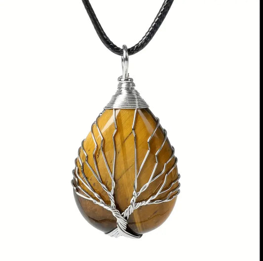 Collier “Arbre de Courage” en Œil de Tigre