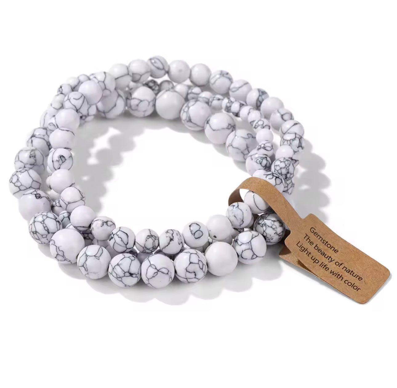 Set de 3 Bracelets "Pureté Marbrée" en Howlite Blanche