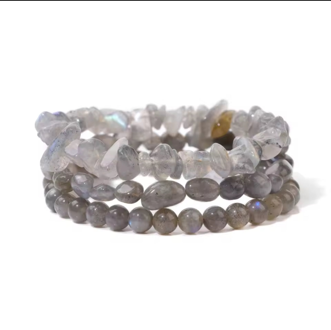 Bracelet Trio "Aura Boréale" en Labradorite (Multi-Textures)