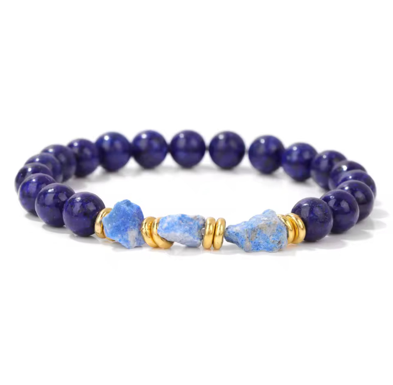 Bracelet "Majesté Brute" en Lapis Lazuli (Perles Rondes et Pierres Brutes)