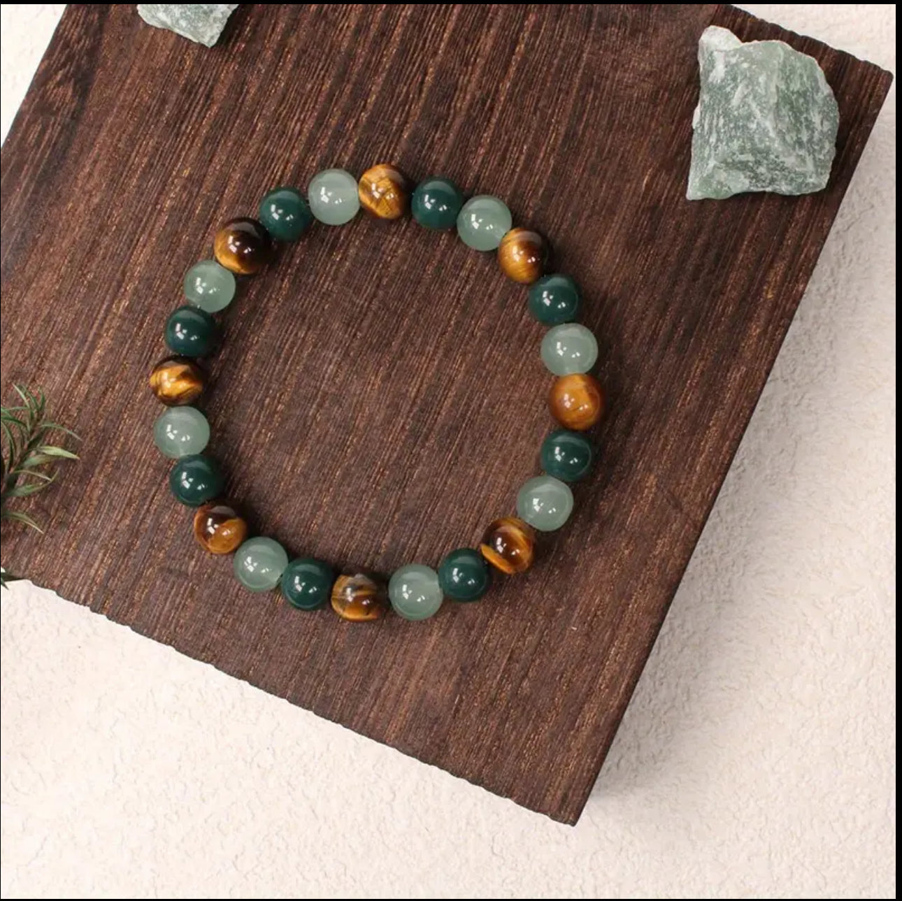 Bracelet en Œil de Tigre, Aventurine et Agate Verte – Équilibre, Protection et Sérénité