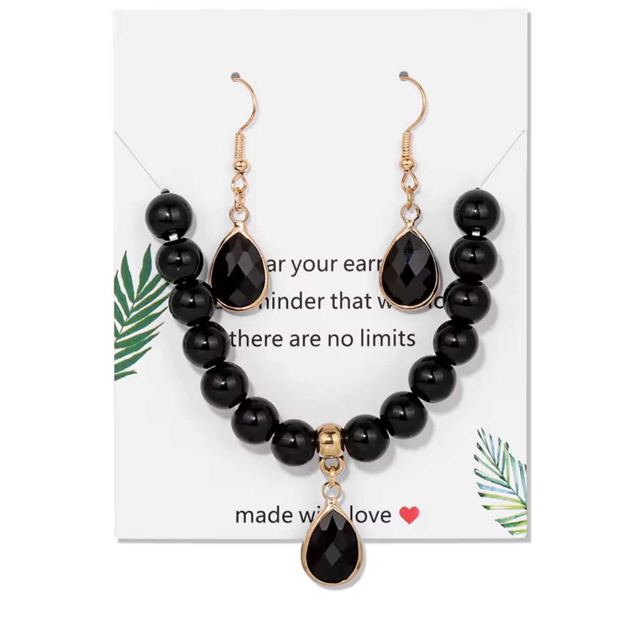 Parure "Élégance Absolue" en Onyx Noir (Bracelet et Boucles d'Oreilles)