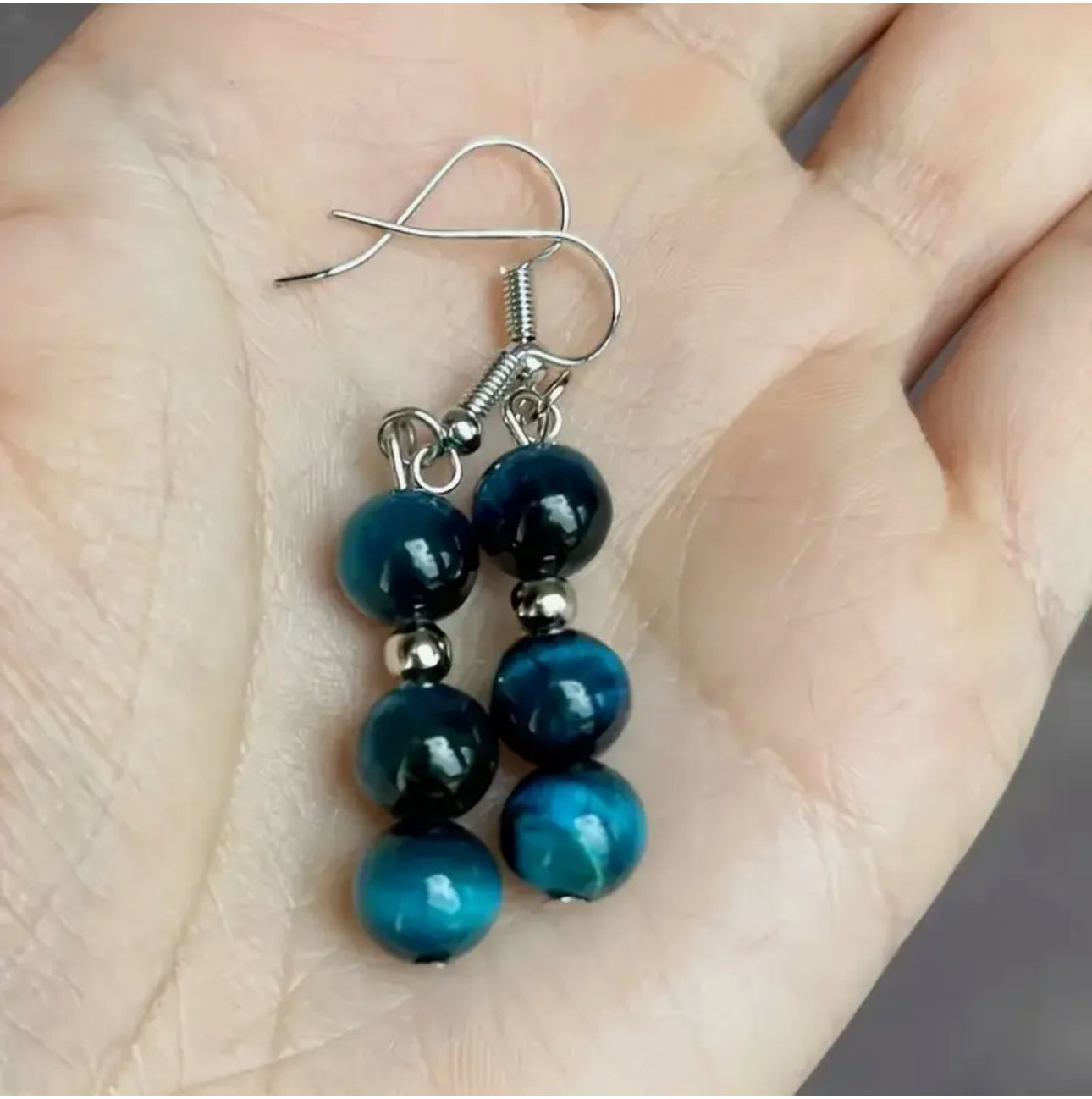 Boucles d'oreilles "Vision Céleste" en Œil de Faucon (Œil de Tigre Bleu)