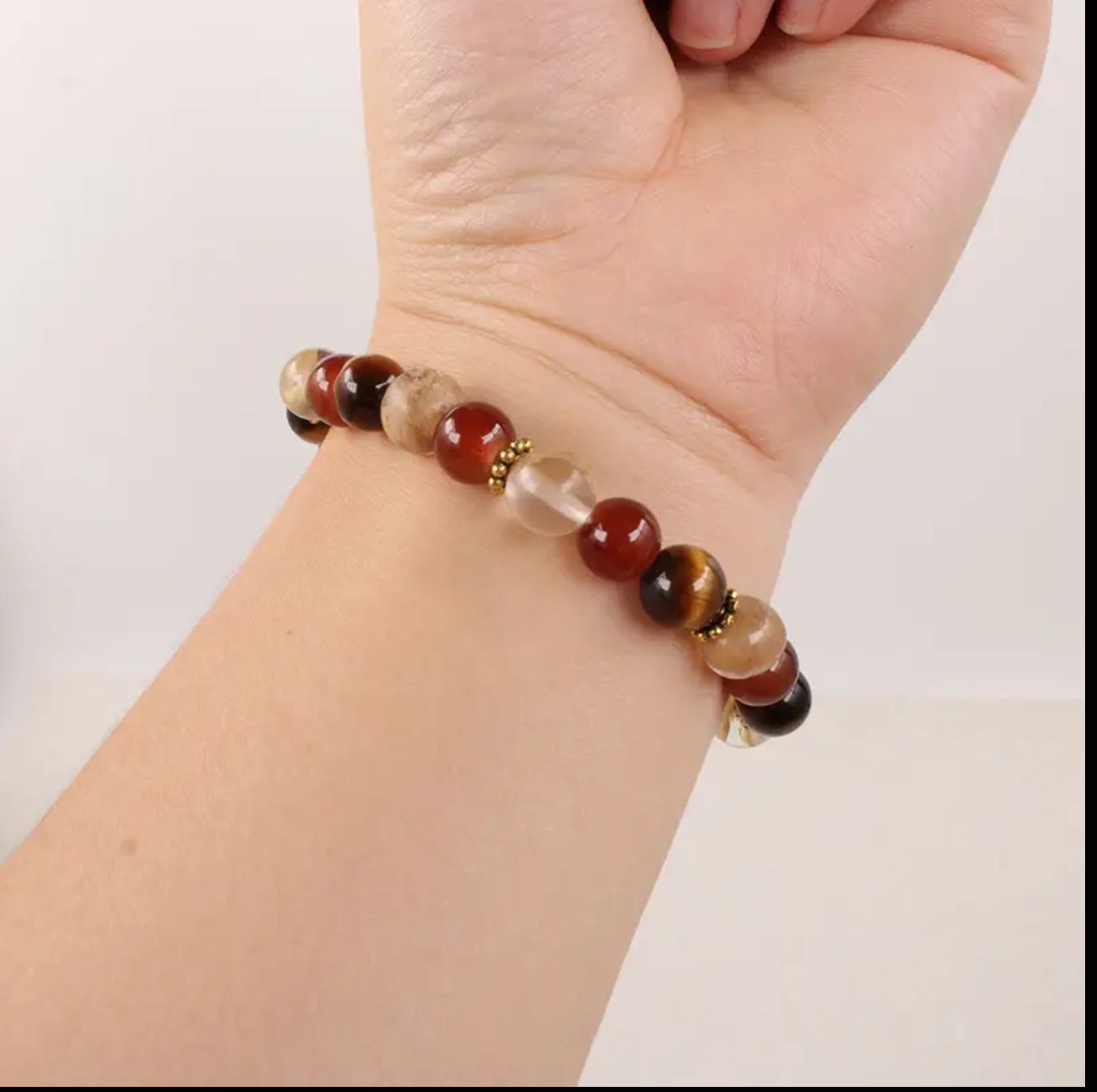 Bracelet Équilibrant en Citrine, Grenat et Œil de Tigre avec Accents Dorés