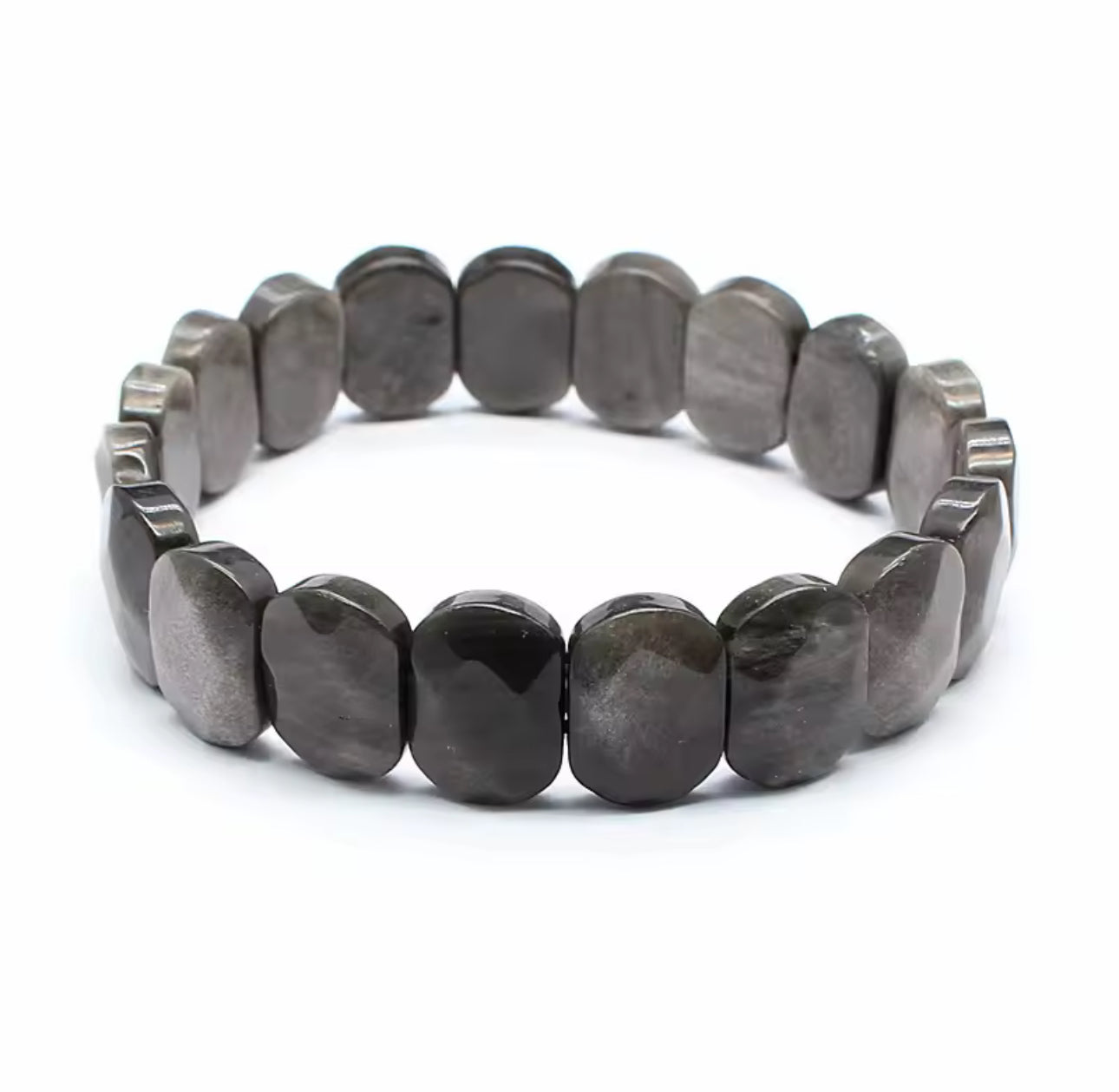 Bracelet "Éclat Lunaire" en Obsidienne Argentée