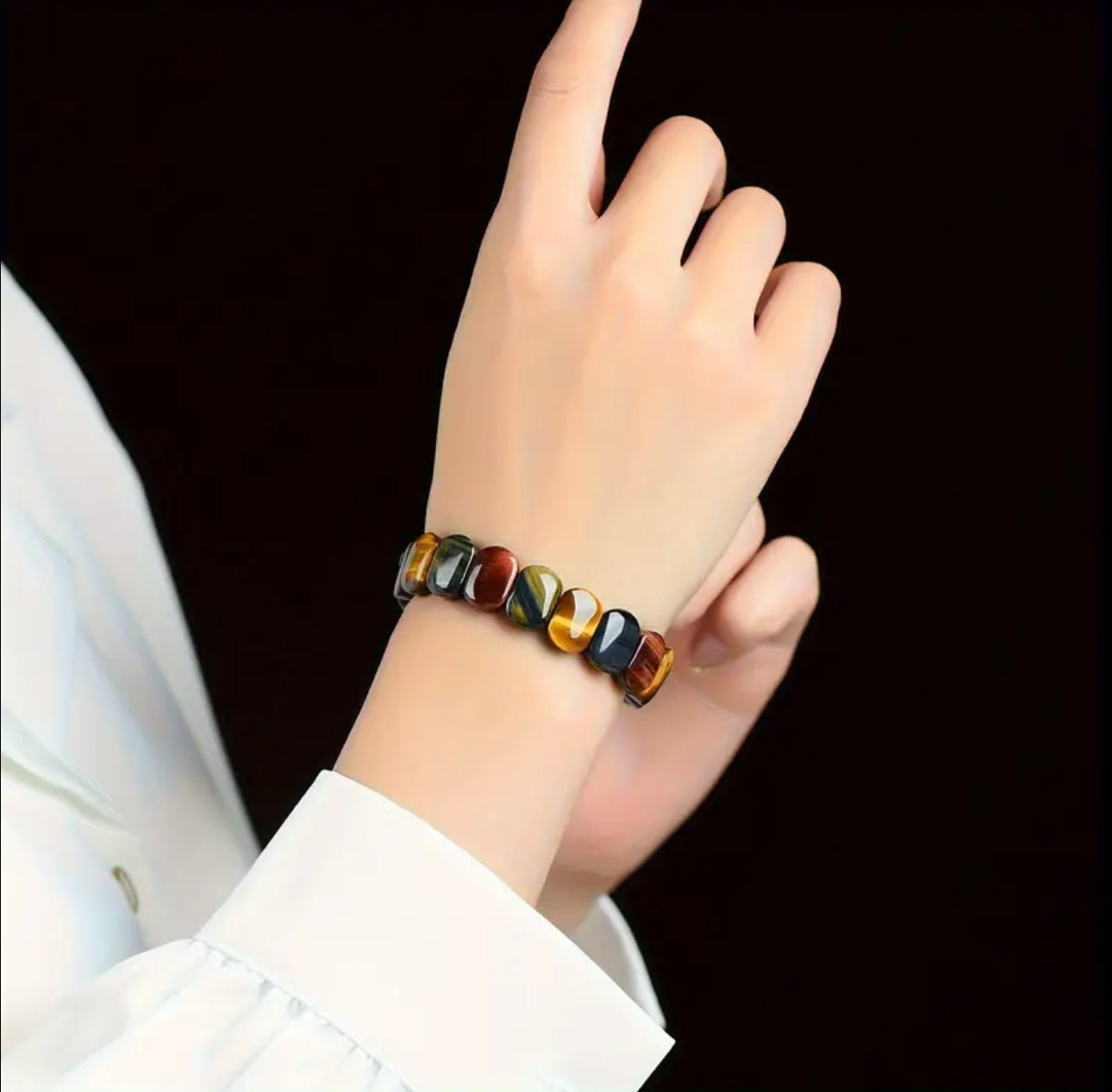 Bracelet en Œil de Tigre Multicolore – Force et Protection