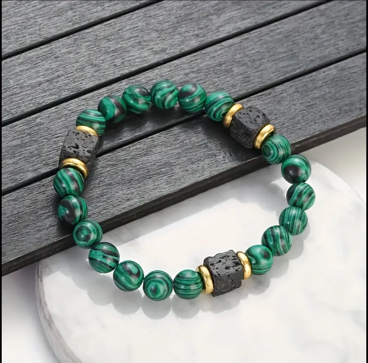 Bracelet « Puissance & Protection » — Malachite & Pierre de Lave