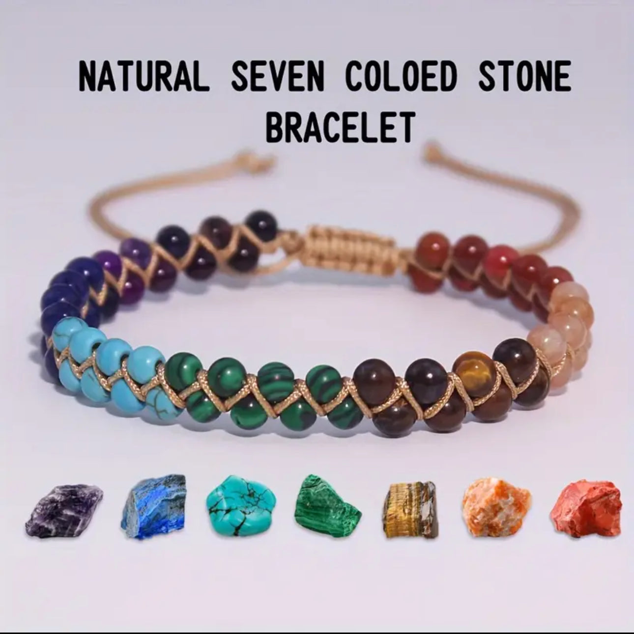 Bracelet Tressé 7 Chakras en Pierres Naturelles Authentiques