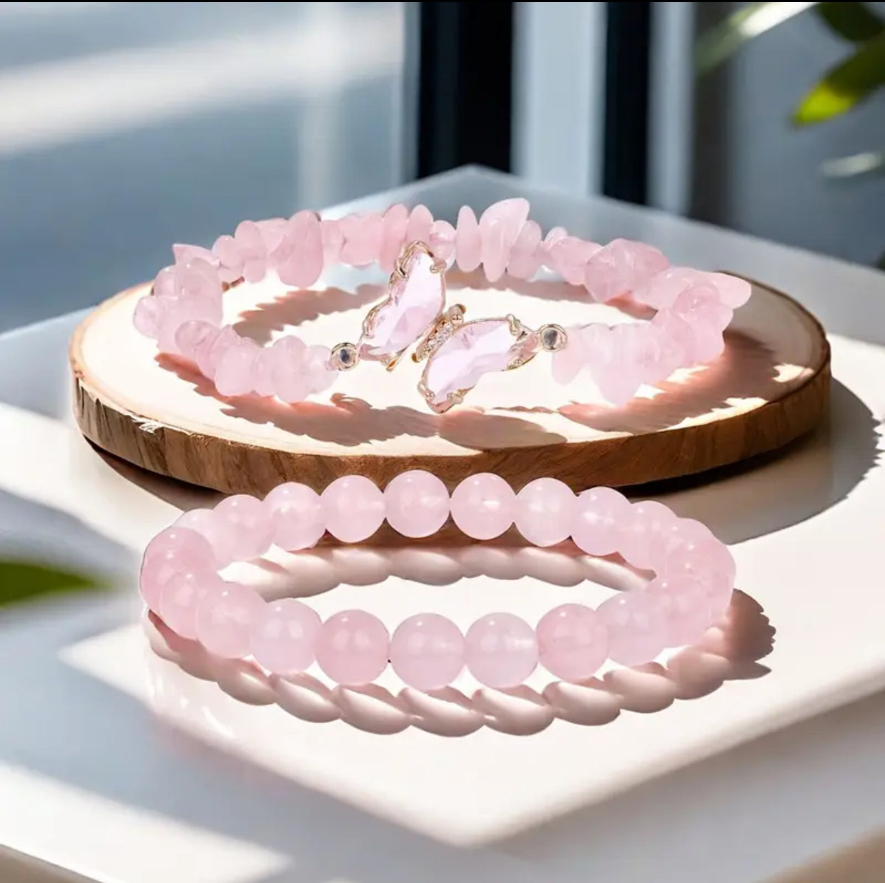 Duo de Bracelets en Quartz Rose Naturel - Amour & Douceur