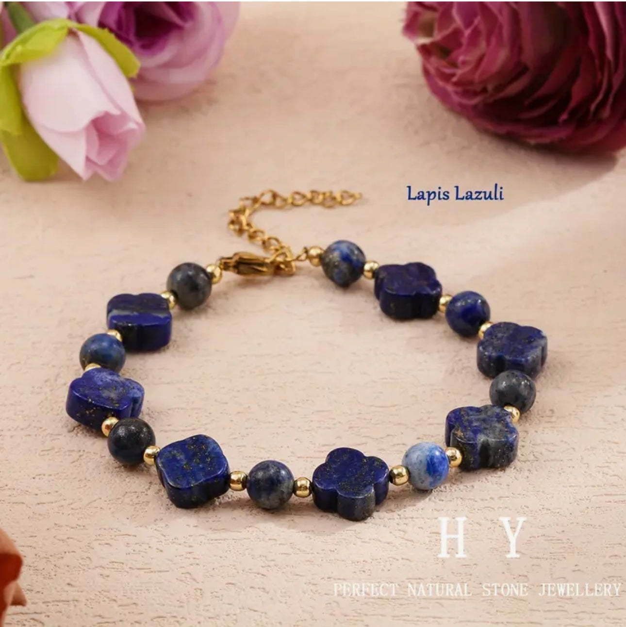 Bracelet Lapis Lazuli "Trèfle Royal" - Sagesse et Élégance