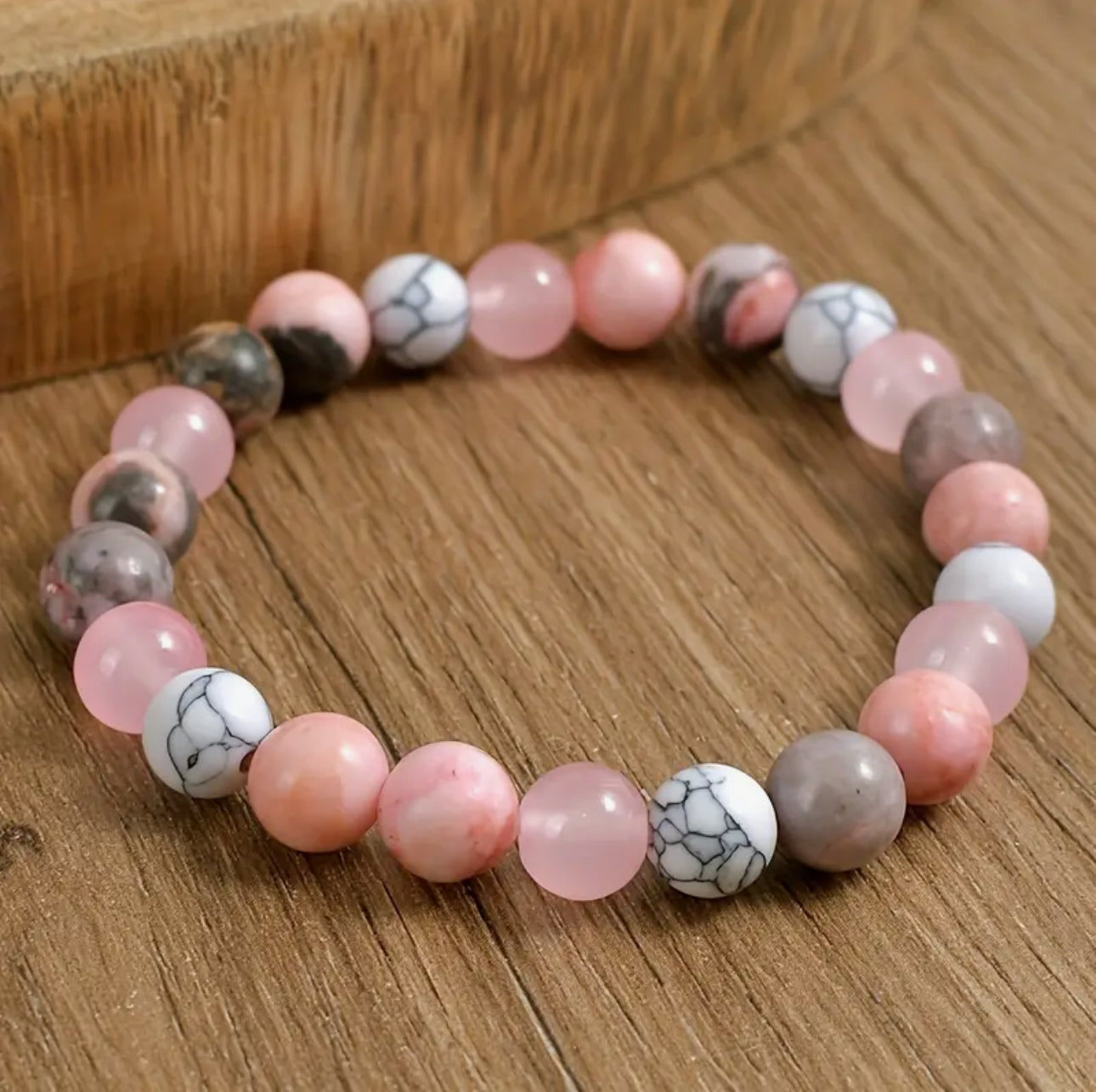 Bracelet "Douce Harmonie" en Quartz Rose, Howlite & Rhodonite