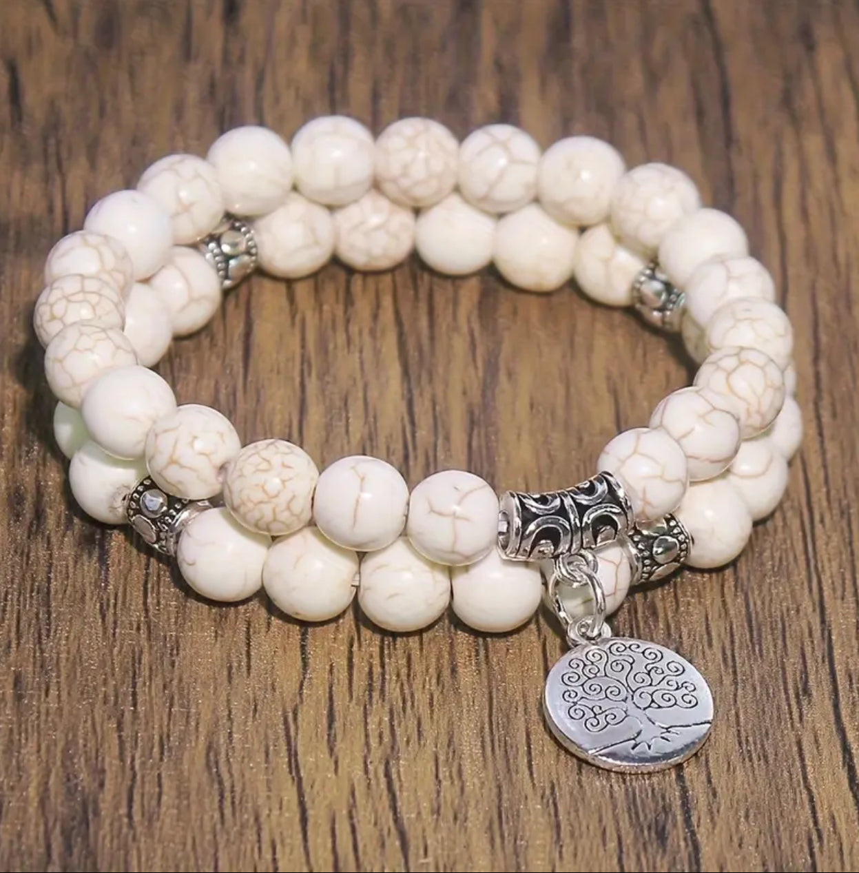 Bracelet Duo "Calme & Ancrage" en Howlite et Arbre de Vie