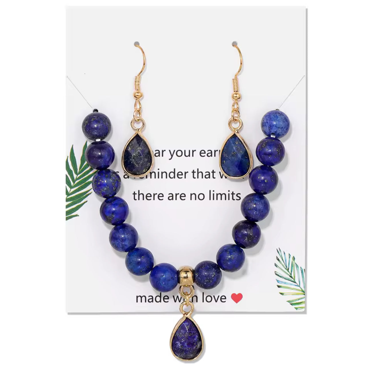 Parure "Nuit Étoilée" en Lapis Lazuli (Bracelet et Boucles d'Oreilles)