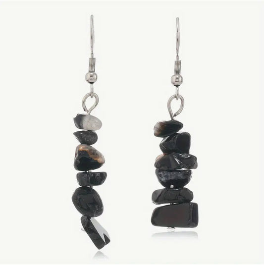 Boucles d'oreilles "Ancrage & Protection" en Agate Noire