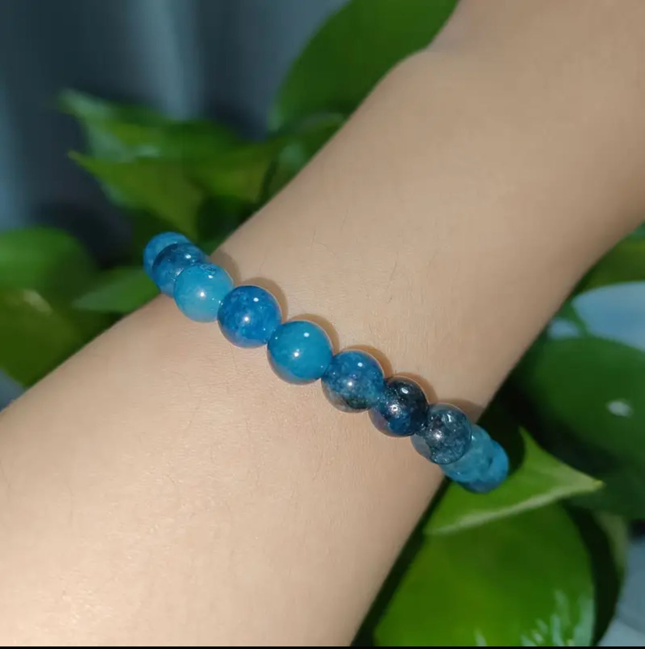 Bracelet en Perles d' Apatite Bleue Naturelle