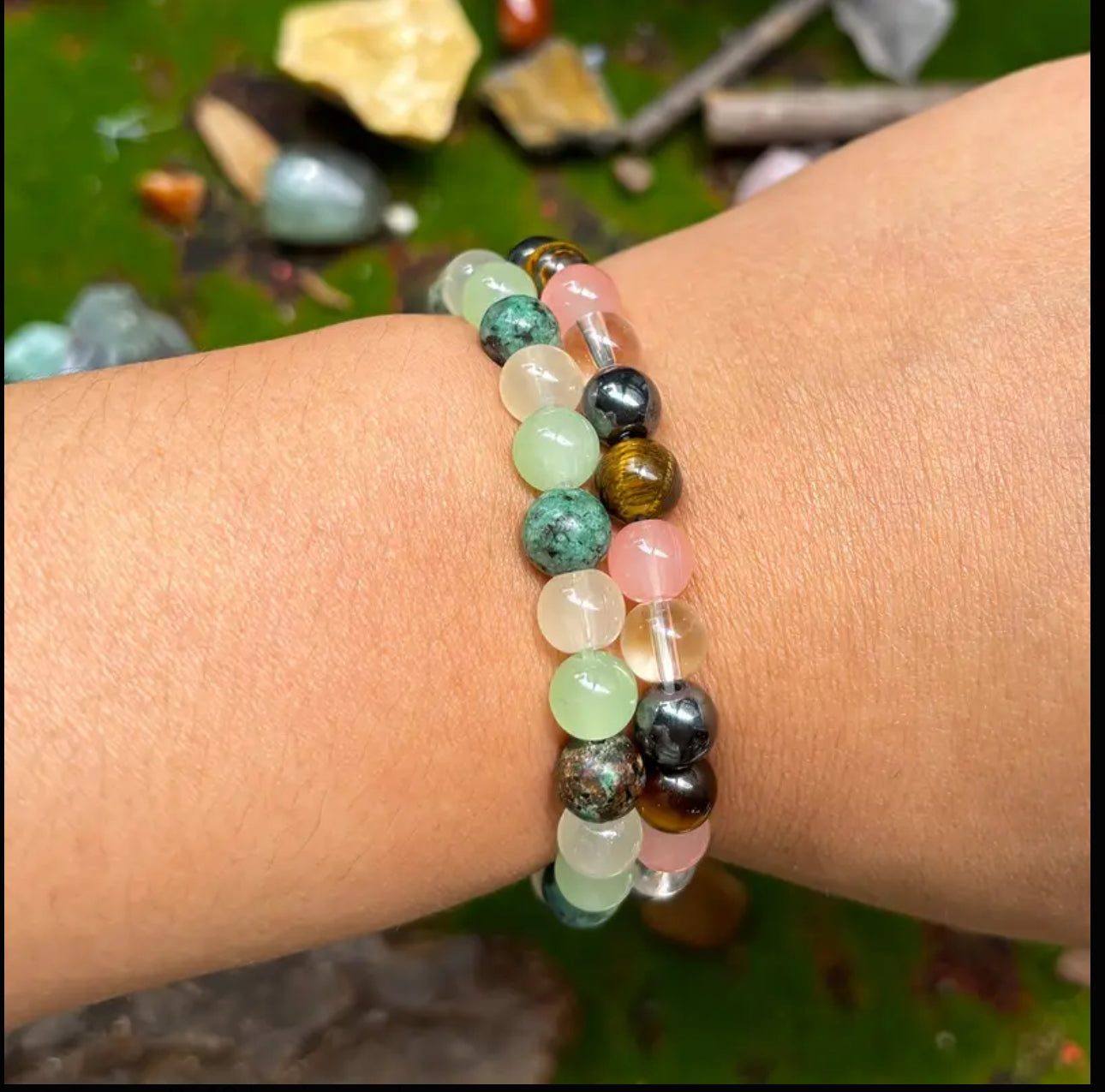 Bracelet en Quartz Rose, Œil de Tigre et Hématite – Équilibre et Force intérieure