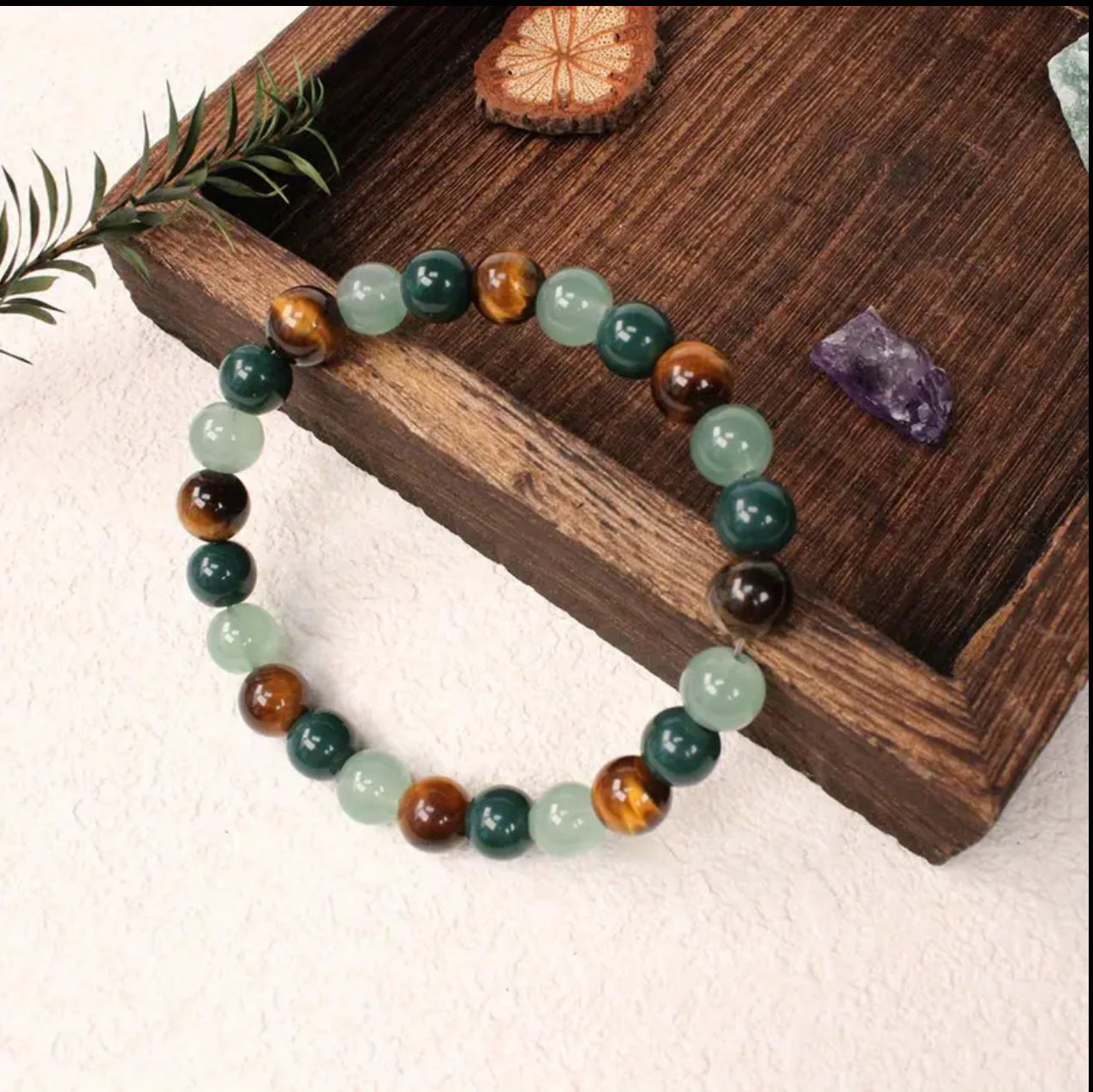 Bracelet en Œil de Tigre, Aventurine et Agate Verte – Équilibre, Protection et Sérénité