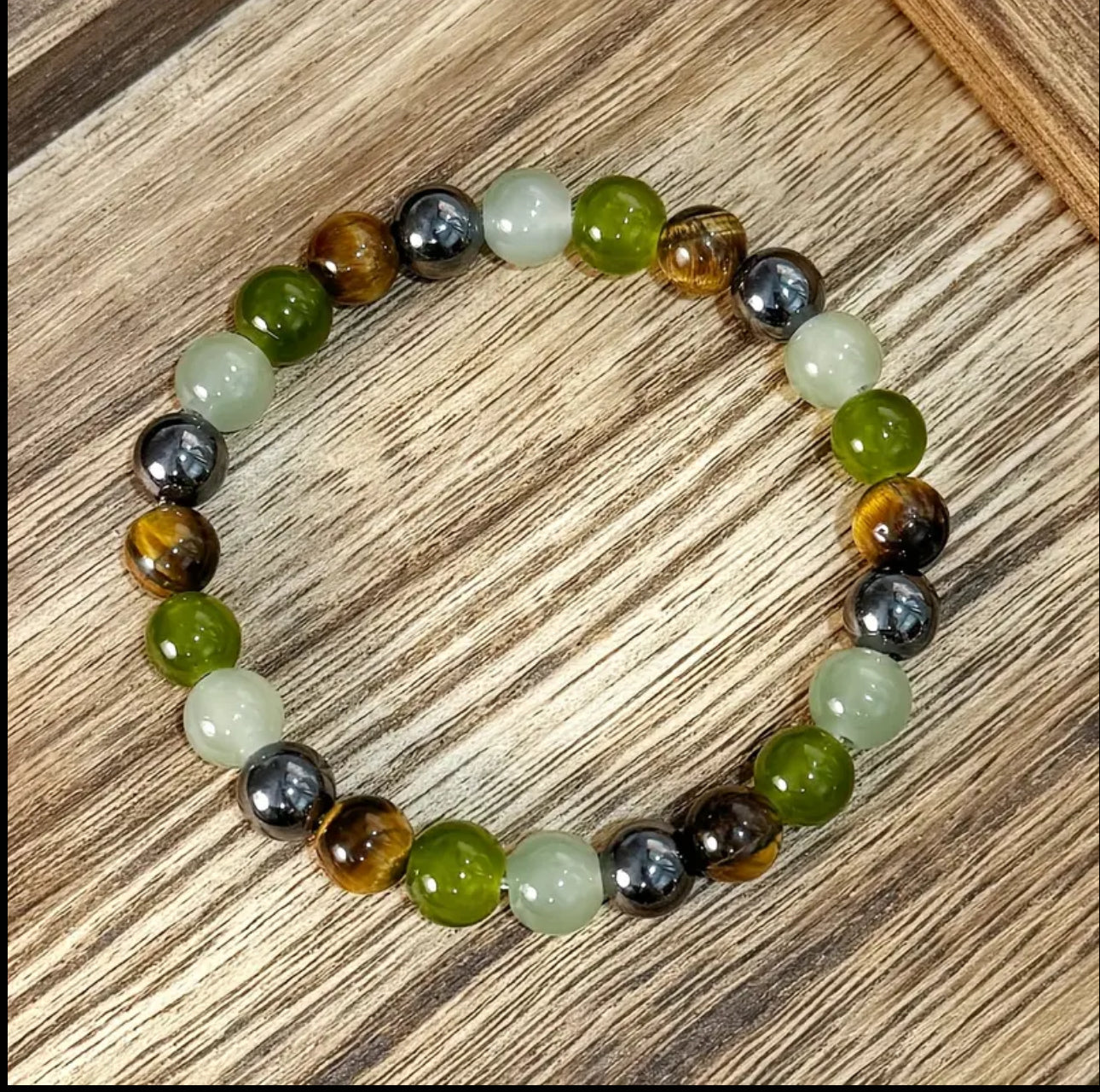 Bracelet en Œil de Tigre, Jaspe et Hématite – Force, Protection et Équilibre