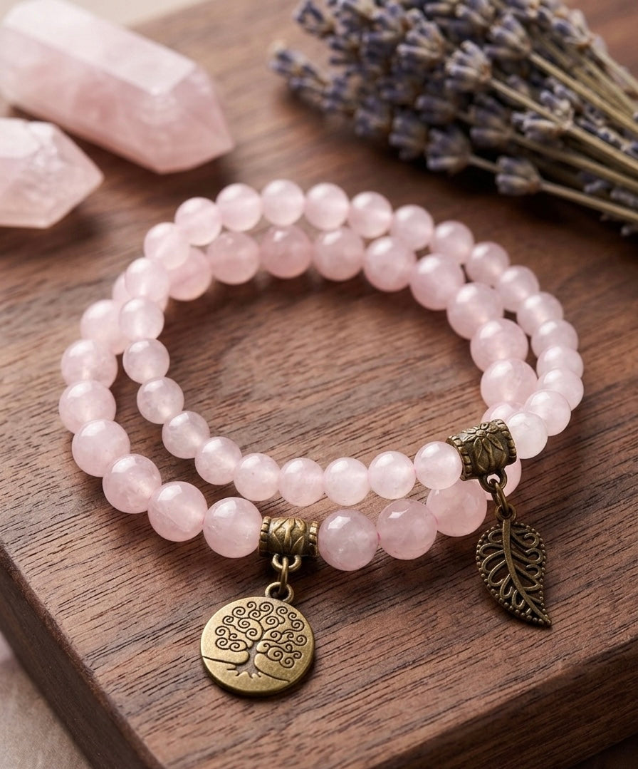 Bracelet Duo "Arbre d'Amour" en Quartz Rose