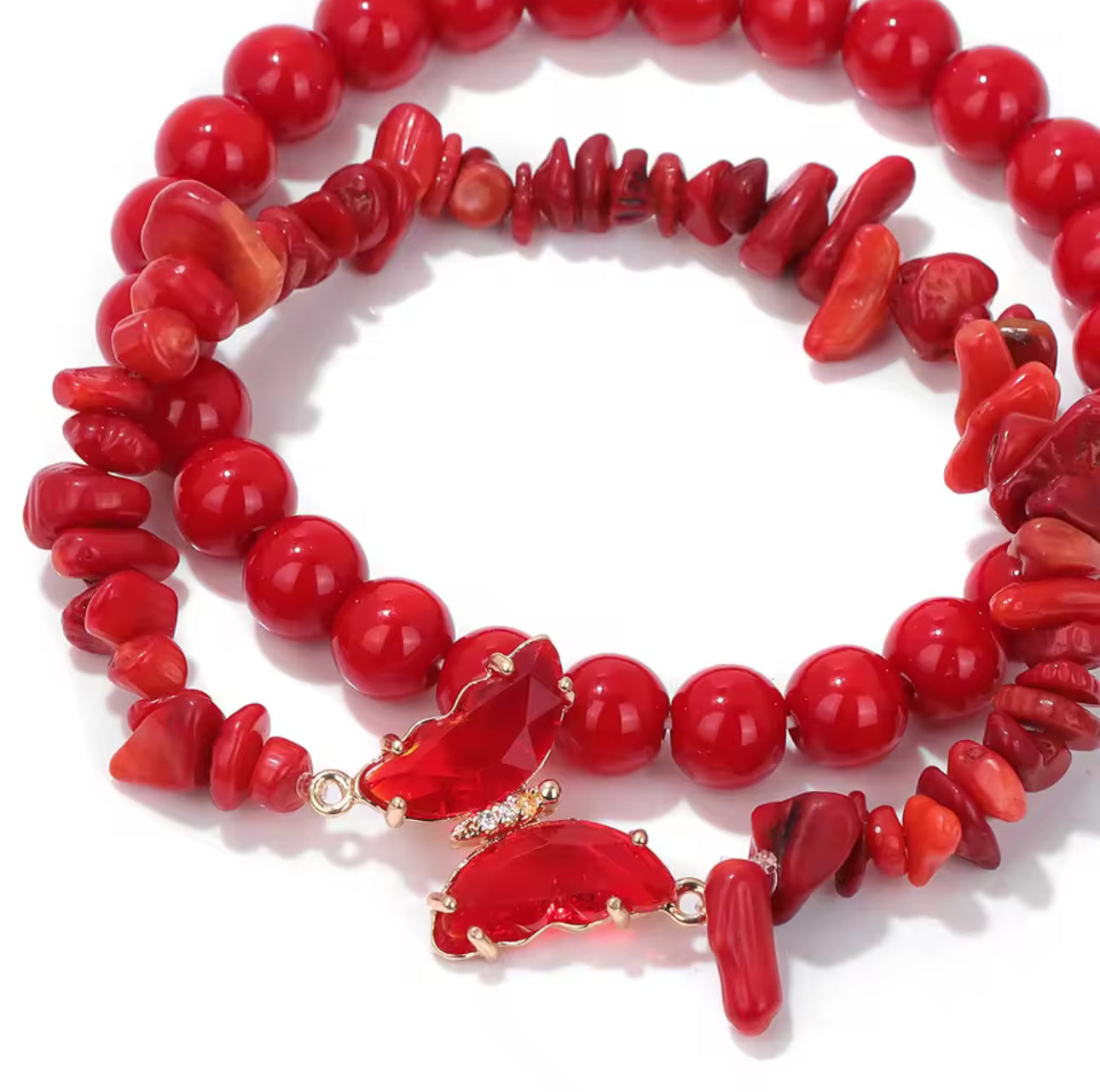 Bracelets Duo "Envol Passion" en Corail Rouge et Charme Papillon