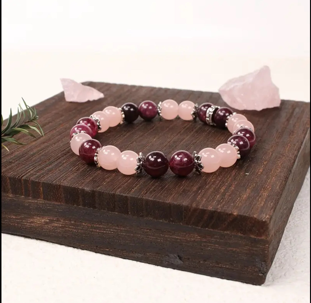 Bracelet Harmonisant en Pierres Naturelles - Quartz Rose et Grenat