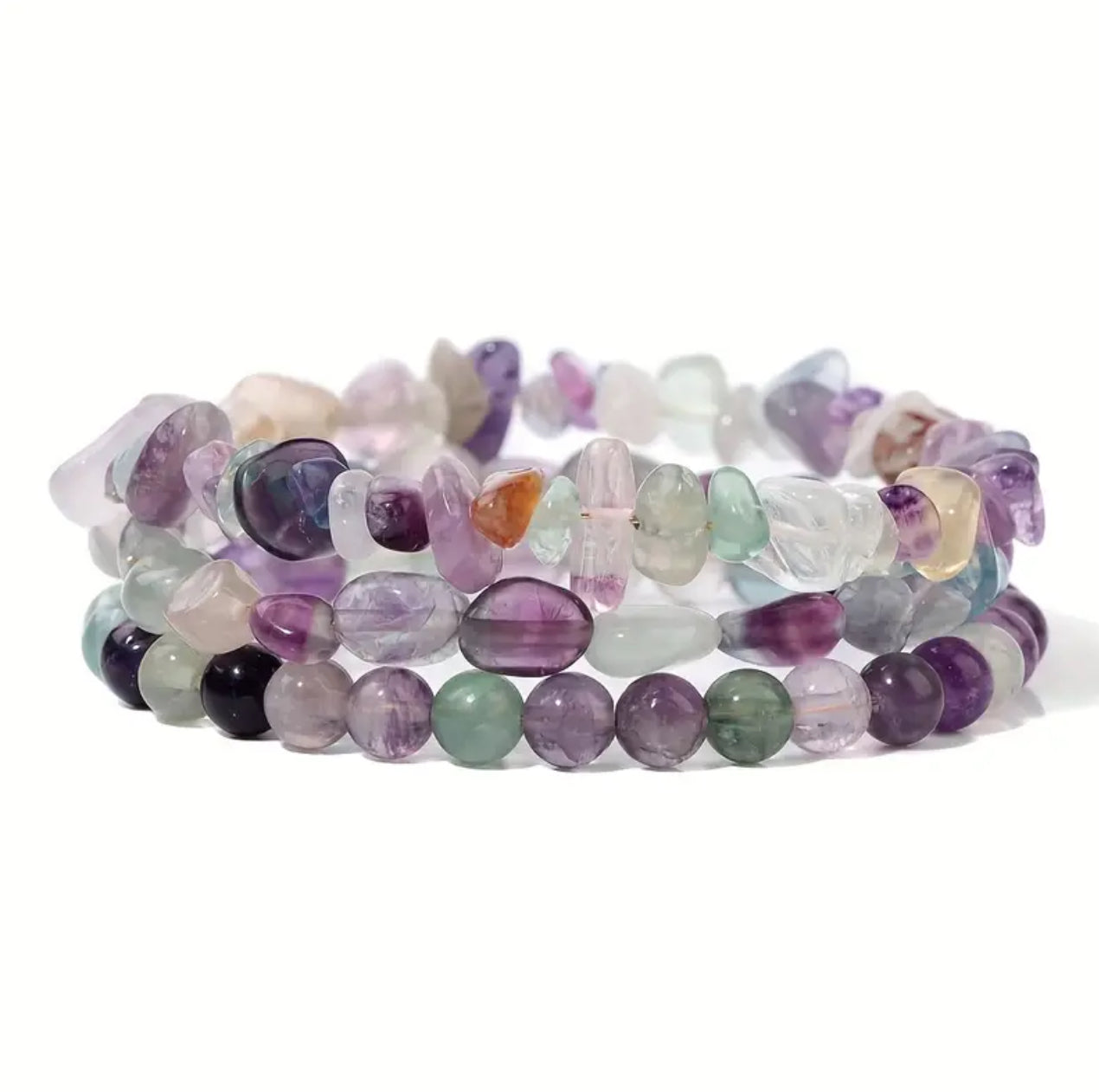 Trio "Clarté d'Esprit" : Set de 3 Bracelets en Fluorite Arc-en-Ciel