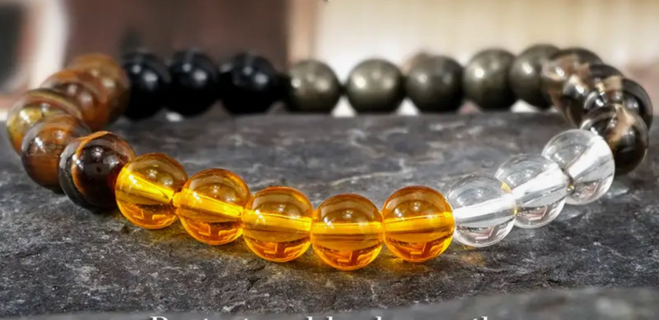 Bracelet en Pierre de Tigre, Ambre & Quartz – Protection, Équilibre et Énergie