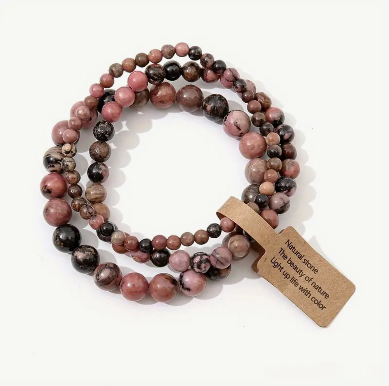 Set de 3 Bracelets "Compassion & Équilibre" en Rhodonite