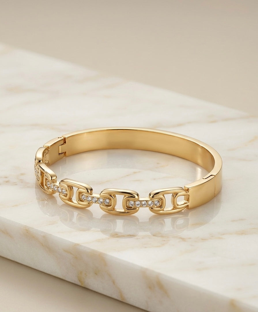 Bracelet Jonc "Maillon Royal" – Acier Inoxydable 316L & Cristaux
