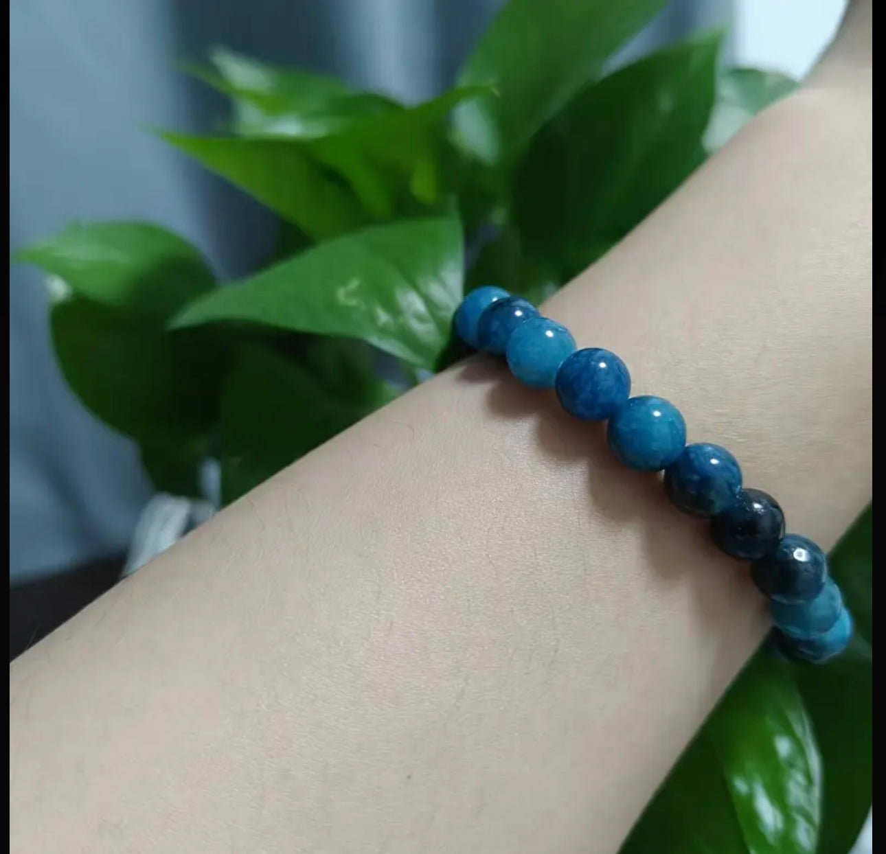 Bracelet en Perles d' Apatite Bleue Naturelle