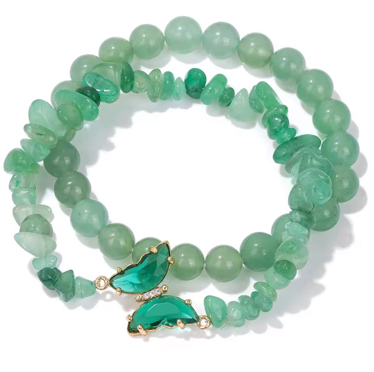 Bracelets Duo "Envol Naturel" en Aventurine Verte et Charme Papillon