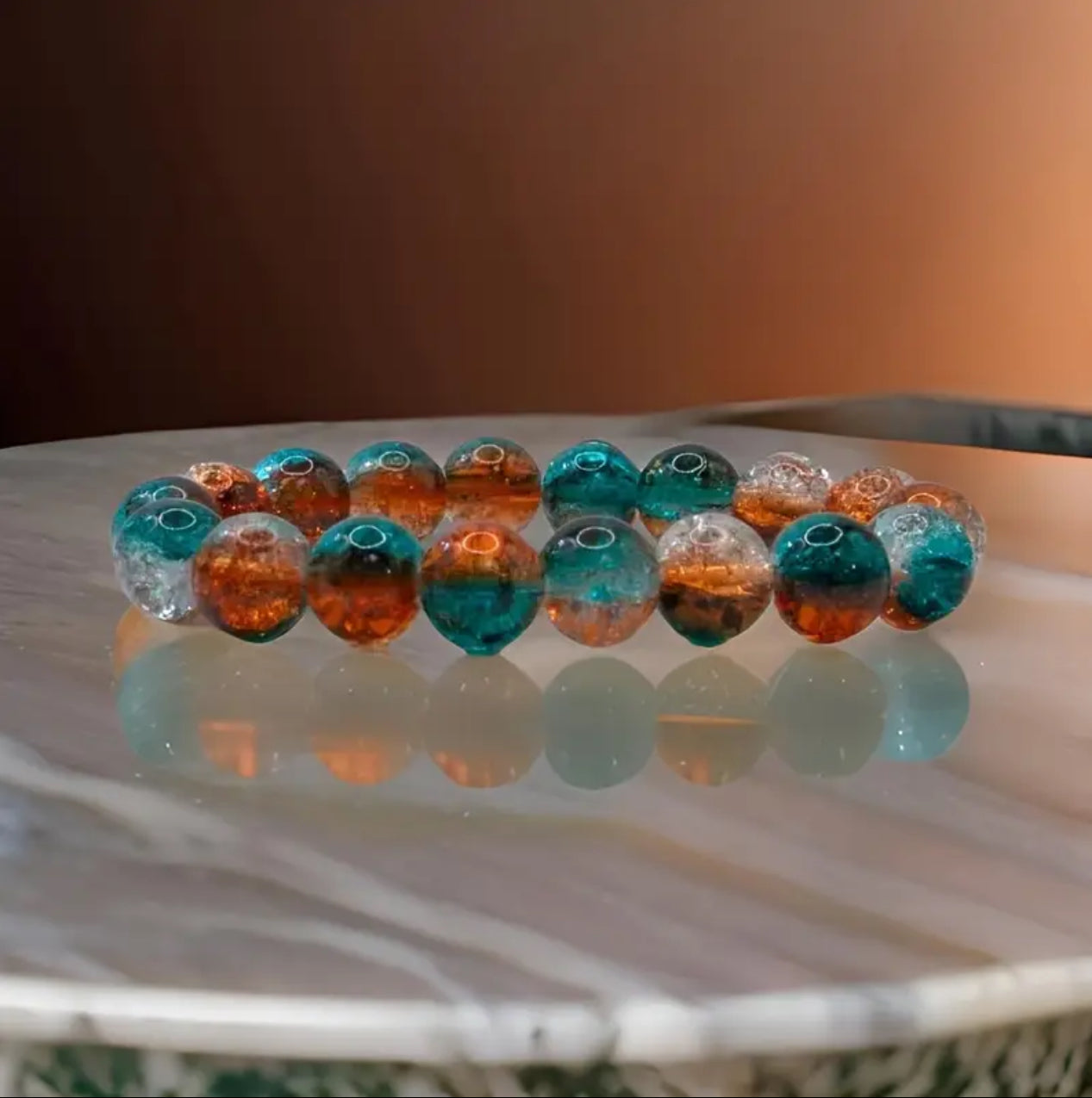 Bracelet en Quartz Craquelé Bleu & Ambre – Énergie & Clarté