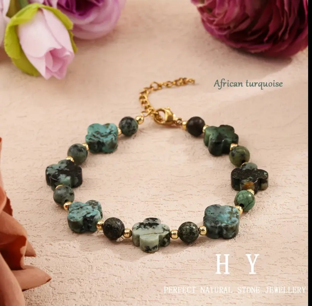 Bracelet "Trèfle d'Évolution" en Turquoise Africaine