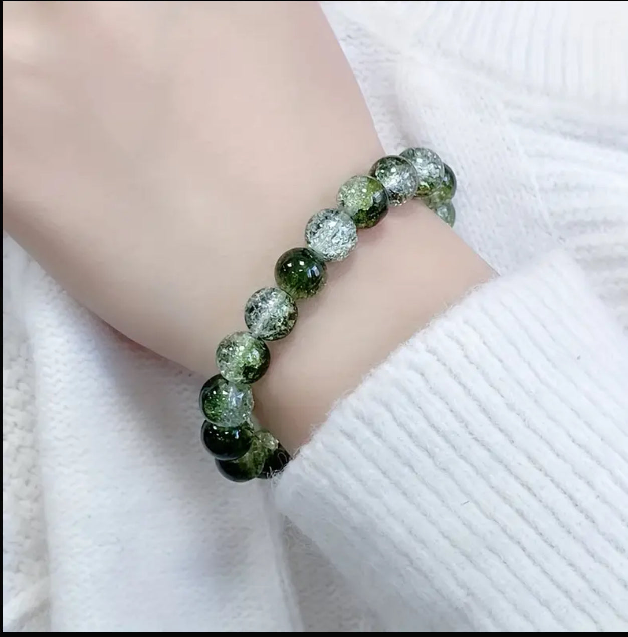 Bracelet « Renaissance & Vitalité » — Quartz Craquelé Vert & Transparent