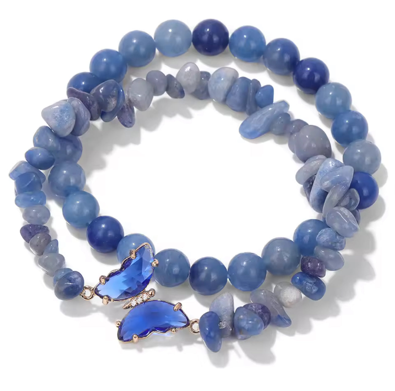 Bracelets Duo "Envol Azur" en Aventurine Bleue et Charme Papillon