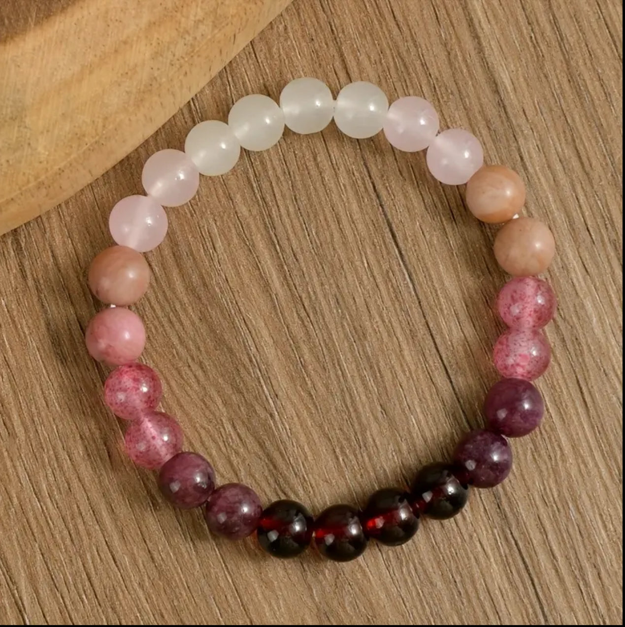 Bracelet en Grenat, Rhodonite, Quartz Fraise et Quartz Rose – Harmonie, Passion et Douceur