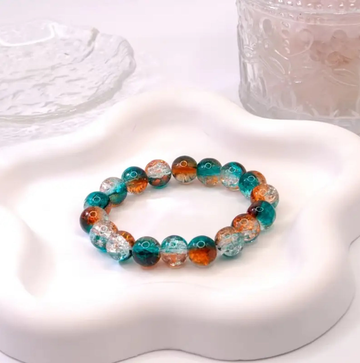 Bracelet en Quartz Craquelé Bleu & Ambre – Énergie & Clarté