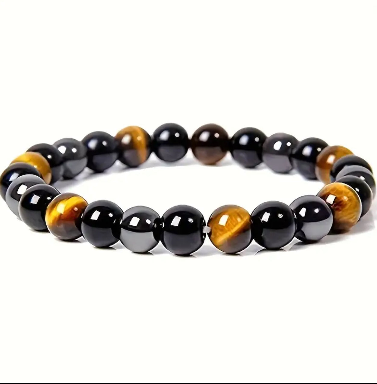 Bracelet en perles de protection – Œil de Tigre, Obsidienne Noire et Hematite