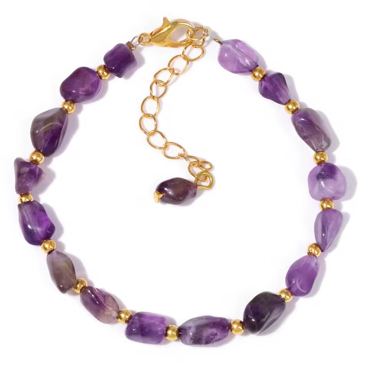 Bracelet "Sérénité Absolue" en Améthyste (Pierres Roulées et Détails Dorés)